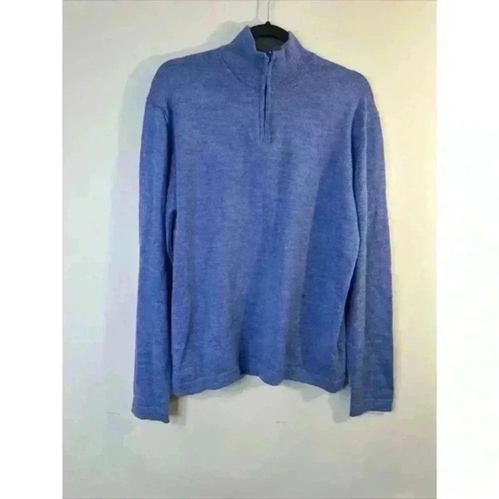 Marco Fiori Quarter Zip Sweater Blue Extrafine 100% Merino Wool Mens Medium